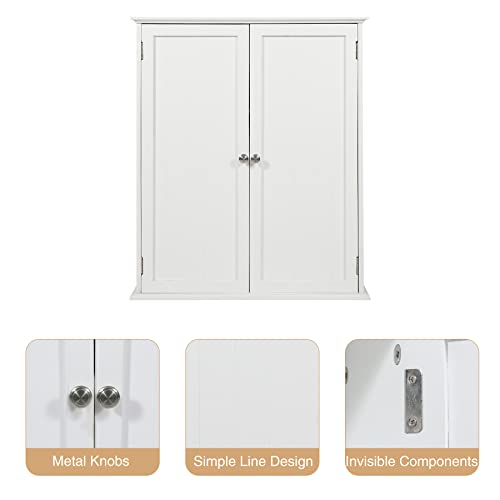 Wall Mount Bathroom Storage Cabinet, Large White Bathroom Cabinet with Doors and Adjustable Shelves, Wall Cabinet for Bathroom Above Toilet, Medicine Cabinet Wall Mounted, Wood