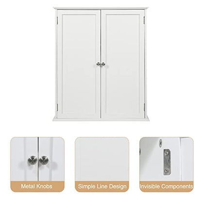 Wall Mount Bathroom Storage Cabinet, Large White Bathroom Cabinet with Doors and Adjustable Shelves, Wall Cabinet for Bathroom Above Toilet, Medicine Cabinet Wall Mounted, Wood