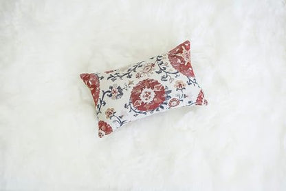 Pack of 2 Jacquard Circle Floral Throw Pillow Covers, Cream Red | Rectangle, Oblong Pillow Cases, For 12X20 Inserts - color: 12x20 Red