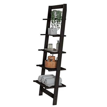 Lavish Home 5-Tier Ladder Shelf – 50" Narrow Leaning Wood Bookcase for Small Spaces, Decorative Storage in Living Room, Office, or Bathroom – Black Modern Display Shelf