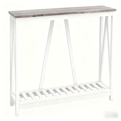 Entryway Table, 39" Farmhouse Console Table with Shelf Narrow Foyer Table | | 2-Tier Open Shelf,V-Shape Anti-Tip Legs,Slim Narrow Design,30-Min Easy Assembly,Sofa Table Use,Two-Tone Finish,Dark Oak - color: Dark Oak