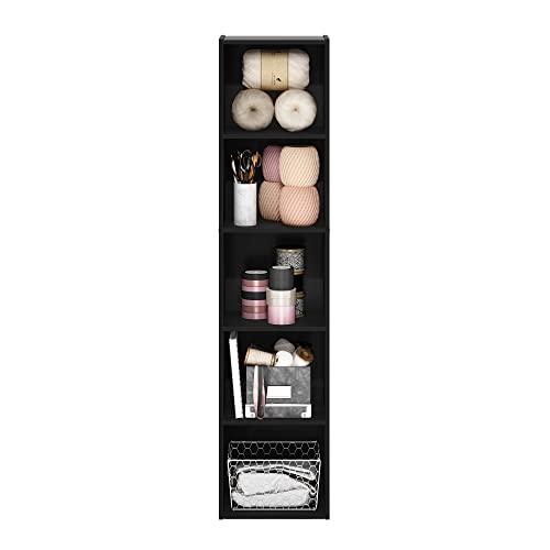 Furinno PASIR Book Shelf, 5-Tier Modern Bookshelf, Open Shelves Bookcase 9 x 12 x 52, Easy Assembly, for Living Room, Bedroom, Home Office, Blackwood - color: Blackwood, size: 5-Tier Cube