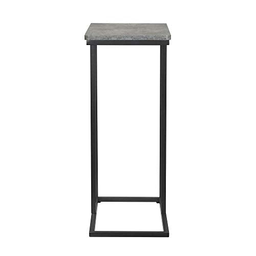 Household Essentials C‑Shaped Side End Table in Rustic Concrete Finish and Black Metal Frame, Slate Finish - color: Slate