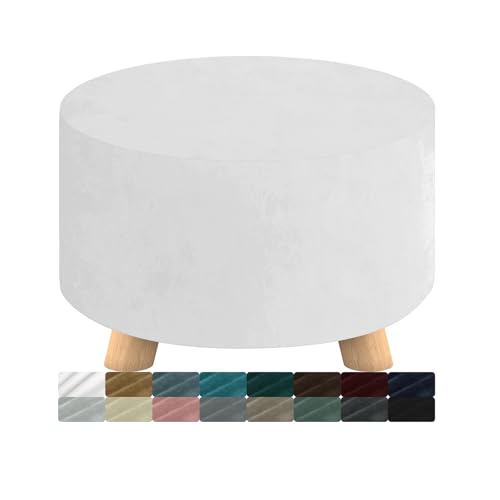 MAXIJIN Velvet Ottoman Cover - Round Slipcover Washable Foot Stool Cover Thick Storage Footrest Protector with Elastic Bottom (Medium, White) - color: White, size: 14"D x 14"W x 15"H