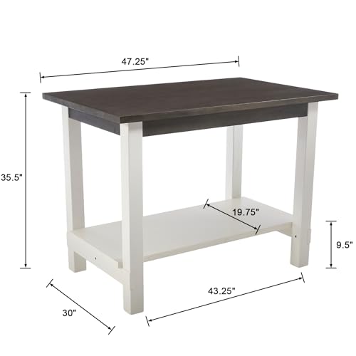 Kmax 47.25" Kitchen Island with Storage, Farmhouse Solid Wood Stationary Dining Table with Large Worktop, Modern Coffee Bar Table for Small Space, Rustic Brown and White - color: White- Brown