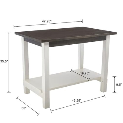 Kmax 47.25" Kitchen Island with Storage, Farmhouse Solid Wood Stationary Dining Table with Large Worktop, Modern Coffee Bar Table for Small Space, Rustic Brown and White - color: White- Brown