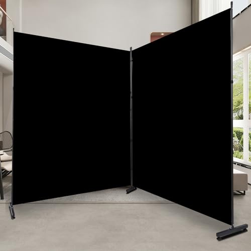 Room Divider Folding Privacy Screens, 6FT Tall Divider for Room Separation, Portable Room Partitons and Dividers, Indoor Room Dividers Panel with Fabric, Larege Wall Divider (2 Panel-142‘’W-Round Pad) - color: Black, size: 2 Panel-142‘’W-Round Pad