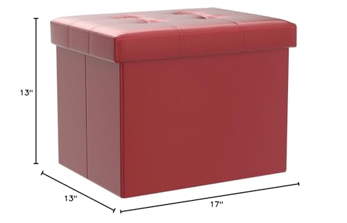 Bsketa Storage Ottoman, Folding Foot Stool with Thicker Foam Padded Seat Small Leather Storage Ottoman Bench Foot Rest for Living Room Foldable Coffee Table 17x13x13in,Red | Ottoman with Storage, Thicker Foam Padded Seat, Living Room, Dorm, Bedroom, Load