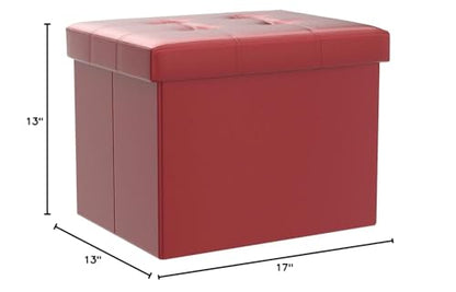 Bsketa Storage Ottoman, Folding Foot Stool with Thicker Foam Padded Seat Small Leather Storage Ottoman Bench Foot Rest for Living Room Foldable Coffee Table 17x13x13in,Red | Ottoman with Storage, Thicker Foam Padded Seat, Living Room, Dorm, Bedroom, Load