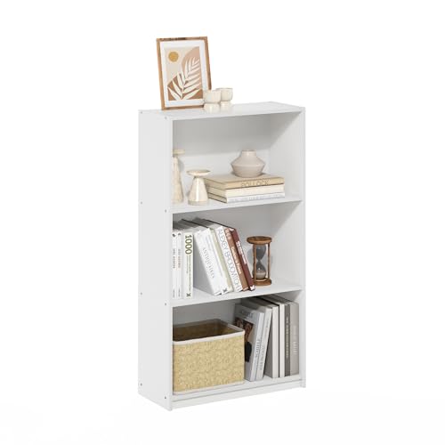 Furinno Basic Book Shelf, 3-Tier Modern Bookshelf, Bookcase with Open Shelves, 9.3 x 21.8 x 39.5, for Living Room, Bedroom, Home Office, White - color: White/White, size: 3-Tier