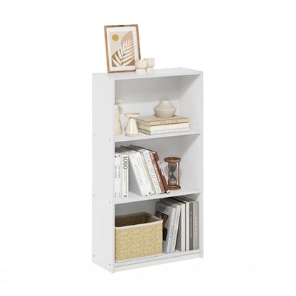 Furinno Basic Book Shelf, 3-Tier Modern Bookshelf, Bookcase with Open Shelves, 9.3 x 21.8 x 39.5, for Living Room, Bedroom, Home Office, White - color: White/White, size: 3-Tier