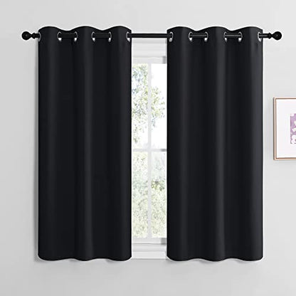 NICETOWN Blackout Draperies Window Curtain Panels, Autumn/Winter Thermal Insulated Solid Grommet Blackout Curtains/Drapes for Cafe (Set of 2, 42 inches by 50 inches, Black) - color: Black, size: 42"W x 50"L (Pack of 2)