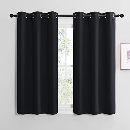 NICETOWN Blackout Draperies Window Curtain Panels, Autumn/Winter Thermal Insulated Solid Grommet Blackout Curtains/Drapes for Cafe (Set of 2, 42 inches by 50 inches, Black) - color: Black, size: 42"W x 50"L (Pack of 2)