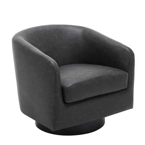 Swivel Accent Chair, PU Leather Upholstered Barrel Club Chair, Black | Modern Round Armchair | Comfy Reading Seat with Removable Cushion | For Living Room, Bedroom, Office - color: Black