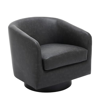 Swivel Accent Chair, PU Leather Upholstered Barrel Club Chair, Black | Modern Round Armchair | Comfy Reading Seat with Removable Cushion | For Living Room, Bedroom, Office - color: Black