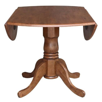 IC INTERNATIONAL CONCEPTS 42" Round Solid Wood Dual Drop Leaf Pedestal Table in Oak Finish - color: Distressed Oak