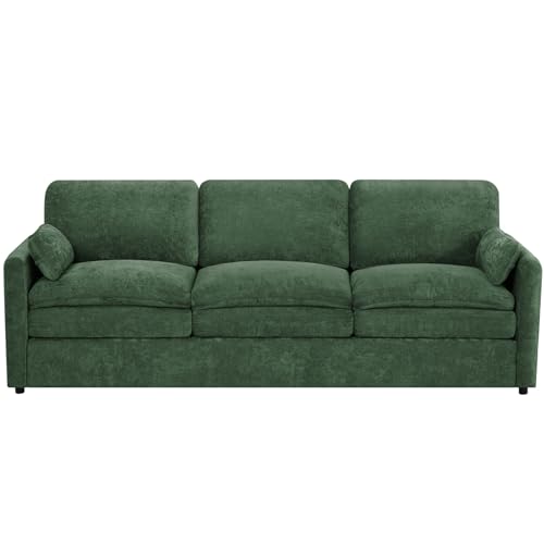 89" Chenille 3 Seats Sofa with 2 Pillows, Green | Modern Upholstered Sofa with Deeper Seats, Comfy Sofa with Thickened Cushions for Living Room, Apartment - color: Green, size: Sofa