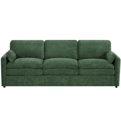 89" Chenille 3 Seats Sofa with 2 Pillows, Green | Modern Upholstered Sofa with Deeper Seats, Comfy Sofa with Thickened Cushions for Living Room, Apartment - color: Green, size: Sofa