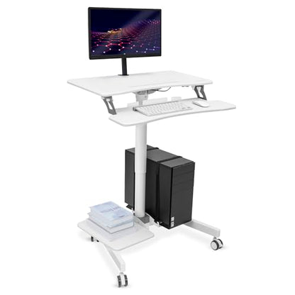 Mount-It! Mobile Computer Cart, Height-Adjustable Rolling Workstation with 28" Desktop, Keyboard Tray, Storage Shelves & Locking Wheels, Mobile Computer Stand for Office, Classroom, or Home