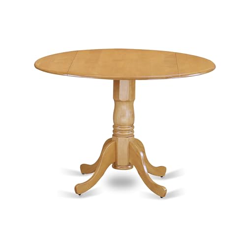 East West Furniture DLT-OAK-TP Dublin Dining Room Table - a Round kitchen Table Top with Dropleaf & Pedestal Base, 42x42 Inch, Oak - color: 1dlt-oak-tp