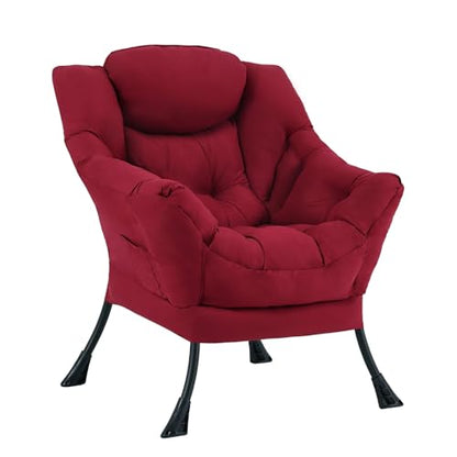 Lazy Chair, Comfy Reading Accent Chair for Bedroom, Burgundy | Comfy Bedroom Accent Chair with Washable Removable Cover and extra throw pillowfor Living Room Dorm - color: Burgundy-single
