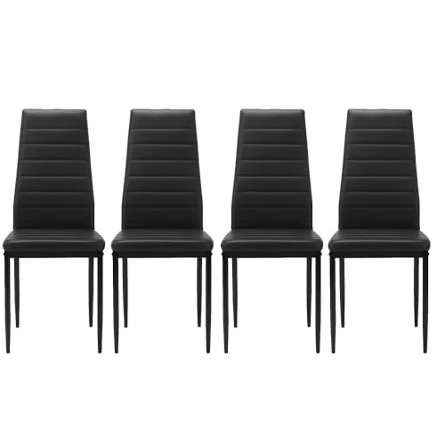 Dining Chair Set for 4 Space Saving Stackable Chairs with Comfortable Seat and Back Support for Small Dining Areas (Black + PU) - color: Black + Pu