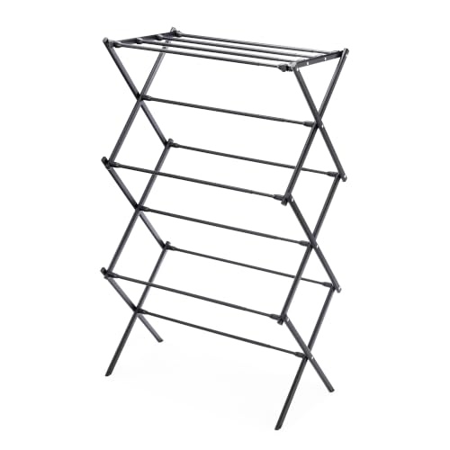 Whitmor Foldable Clothes Drying Rack, Collapsible Laundry Drying Rack with X-Shaped Stable Frame, Rust-Resistant Metal Air Drying Rack for Indoor & Outdoor Use, Black