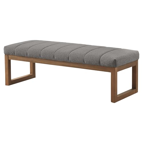 Zihanhome 52.7" Bedroom Bench for End of Bed, Modern Upholstered Teddy Fabric Entryway Bench & Dining Bench, Footrest Stool Bench with Solid Wood Frame for Bedroom, Living Room (Light Grey) - color: Light Grey