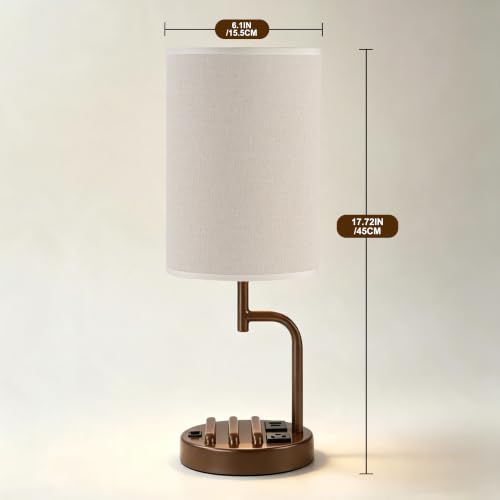 Dreamholder 2 Pack Table Lamp, Bedside Lamp with 3 USB Charging Ports & AC Outlet, USB Desk Lamp with 2 Phone Holders, Linen Fabric Shade Nightstand Lamps for Bedroom Living Room Office, Coffee Brown - color: Coffee Brown