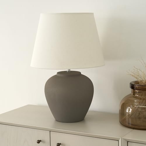 Nourison Home 20" Brown Matte Ceramic Table Lamp with Fabric Shade, Bedside Nightstand Lamp for Bedroom, Living Room, Entryway - color: Brown