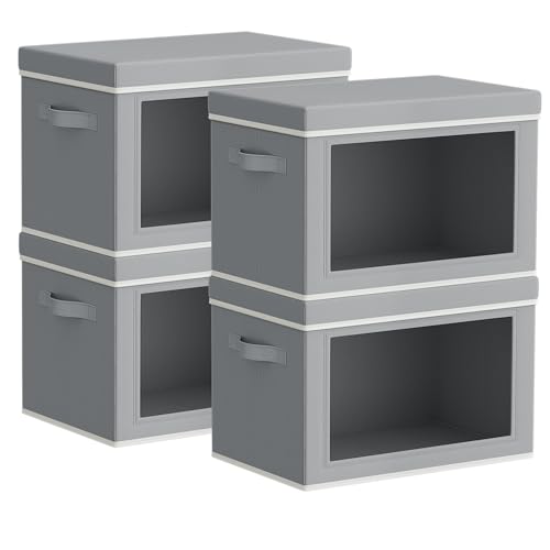 Storage Bins with Lids - Small Fabric Organizers with Window, Collapsible Storage Bins for Clothes, Decorative Closet Organizers for Towels, Tshirt, 4 Pack, Grey - color: Grey, size: S(4-Pack)