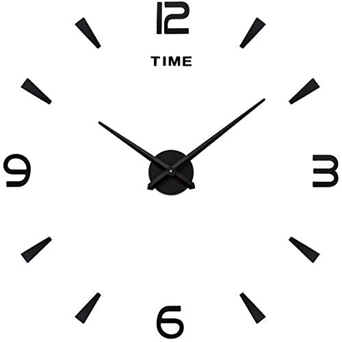 AILILIFE 3D DIY Wall Clock Decor Sticker Mirror Frameless Large DIY Wall Clock Kit for Home Living Room Bedroom Office Decoration (Black) - color: Black