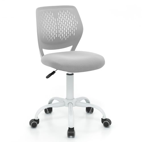 GIANTEX Kids Desk Chair, Adjustable Children Study Chair, Swivel Armless Mesh Task Office Chair, Computer Desk Chair with Adjustable Height & Lumbar Support (Grey) - color: Grey