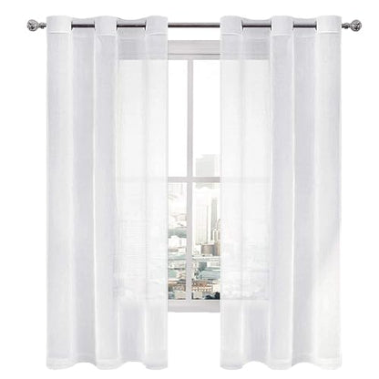 DWCN White Faux Linen Sheer Curtains - Grommet Voile Window Curtain Drapes for Bedroom Living Room 46 x 54 inch Length, Set of 2 - color: White, size: 46"W x 54"L (Pack of 2)