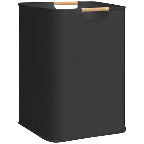 STORAGE MANIAC 1-Pack Large Laundry Hamper, 100L (26.4 Gal) Collapsible Laundry Basket with Bamboo Handles, Freestanding Waterproof Clothes Hamper for Laundry Room, Bedroom, Dorm, Towels, Black - color: Black, size: 100L x 1