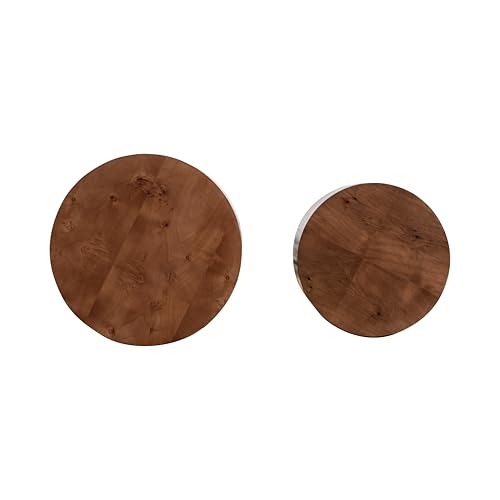 Round Small Nesting Coffee Table, Modern Farmhouse Wood Side End Table Set of 2 for Living Room Bedroom, No Assembly, Brown Burl - color: S4-brown Burl