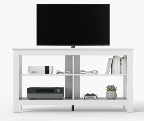 43 inch TV Stand, Suitable for TVs up to 50 inches, Small TV Stands with Open Storage Shelves, Living Room Entertainment Centers, and Bedroom TV Consoles (White) - color: White