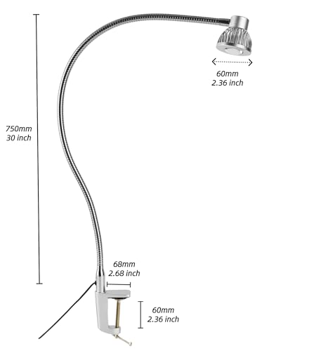 Hersi High Bright 5w 35‘’Long Flexible Arm Desk Lamp Metal Architect LED Task Light with Clamp, Adjustable Folding Twin-Arm Clip-on Table Lamp,Black for Home Office (Silver) - color: Silver