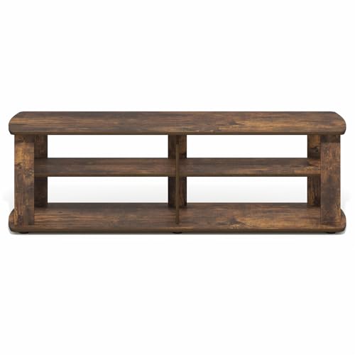 Furinno Nelly TV Stand, 3-Tier Entertainment Center with Open Shelves Storage, TV Console for TV up to 50 Inch, Soft Edges, for Living Room, Bedroom, Amber Pine - color: Amber Pine
