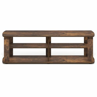 Furinno Nelly TV Stand, 3-Tier Entertainment Center with Open Shelves Storage, TV Console for TV up to 50 Inch, Soft Edges, for Living Room, Bedroom, Amber Pine - color: Amber Pine