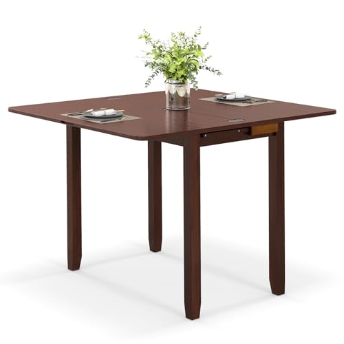 GIANTEX 20"-40" W Extendable Dining Table for 2-4, Rubber Wood Frame | Farmhouse Expandable Kitchen Table w/Hidden Storage, Space-Saving Dinner Table for Small Space, Apartment, Living Room