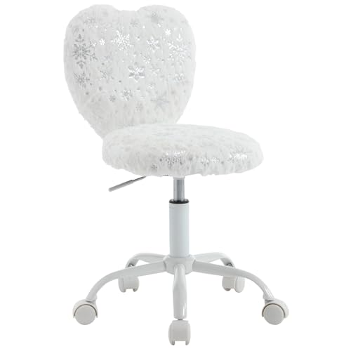 chairus Kids Desk Chair Faux Fur Study Chair for Teenage Girls, Adjustable Heart Shaped Kids Vanity Chair for Bedroom Reading Living Room, Small Cute Student Task Chair with White Foot, Snowflake - color: Snowflake