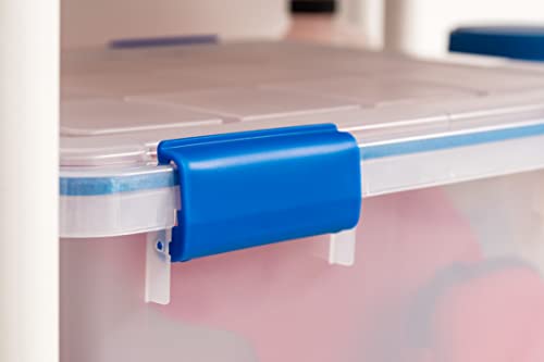 IRIS USA 2-Pack 44 Qt Storage Bins with Gasket Lids, Clear/Blue | WeatherPro seal helps protect bulky items for moving, garage, attic and basement storage - size: 44 Qt. - 2 Pack