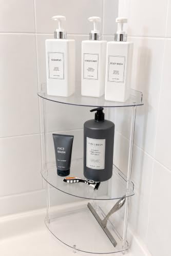 Bakzon Corner Shower Caddy, 3 Tier Acrylic Shower Organizer Corner for Inside Shower, Rustproof Floor Standing Shower Shelves for Bathroom, Clear - style: Floor Standing-3 Tier