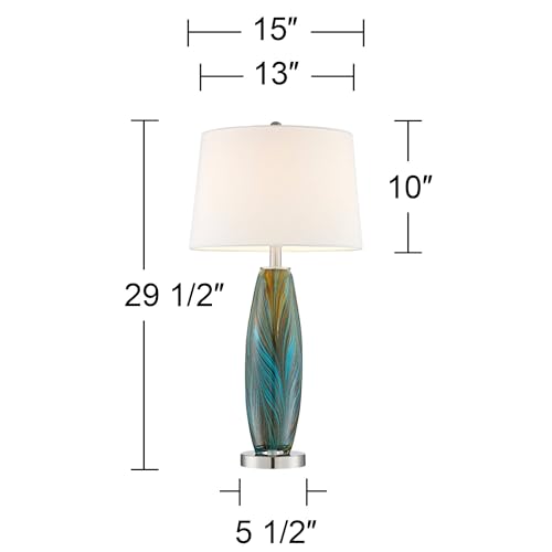 29 1/2" Tall Table Lamps Set of 2 Azure Glass Blue with Smart Sockets | Colors May Vary. Brown Modern Living Room Bedroom Bedside Nightstand House Office Home Family White Shade end - color: Blue Brown - Smart Sockets Included