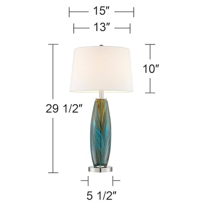 29 1/2" Tall Table Lamps Set of 2 Azure Glass Blue with Smart Sockets | Colors May Vary. Brown Modern Living Room Bedroom Bedside Nightstand House Office Home Family White Shade end - color: Blue Brown - Smart Sockets Included