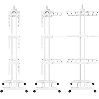 HOMIDEC Clothes Drying Rack, 4-Tier(67.7" H) Foldable Drying Rack Clothing | Foldable Stainless Steel Drying Rack, Movable Laundry Drying Rack with 4 Castors and 14 Hooks for Bed Linen, Clothing, White - color: White