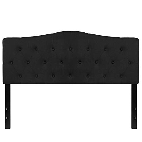EMMA + OLIVER Tufted Upholstered Queen Size Headboard in Black Fabric - color: Black, size: Queen