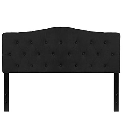 EMMA + OLIVER Black Queen Tufted Headboard | Adjustable Bed Rail Slots, Fabric Upholstered - color: Black, size: Queen