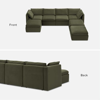 mopio Oversized Modular Sectional Sofa with Fully Removable Covers and Storage, Convertible U, L-Shaped and Sleeper Sectional, Modern Couches with Ottoman Chaise (Olive Green Velvet, 7 Seats, U) - color: [Gen 2] Olive Green Velvet, size: 7 Seats, U